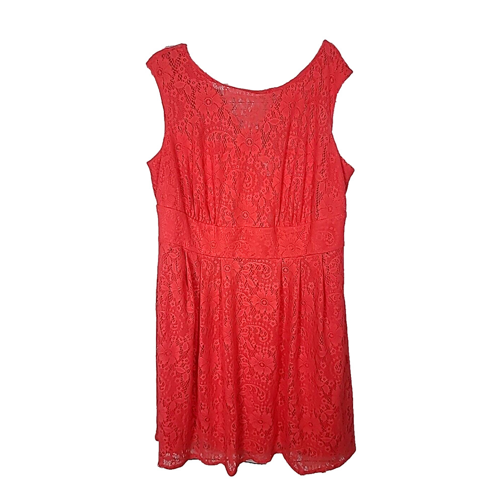 Dressbarn Pink Floral Lace Sleeveless Casual Skater A-Line Dress Womans Size 16